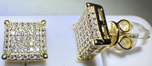 Gold Over Sterling Silver VVS1 Moissanite Stud Square Screw Back 0.64ct Earrings