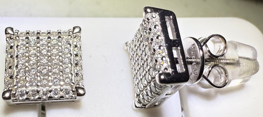Sterling Silver VVS1 Moissanite Stud Square Micro Screw Back 0.64 ct Earrings