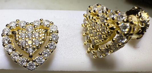 Gold Over Sterling Silver VVS1 Moissanite Stud Heart Screw Back 1.06 ct Earrings