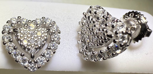 Sterling Silver VVS1 Moissanite Stud Heart Halo Screw Back 1.06 ct 925 Earrings