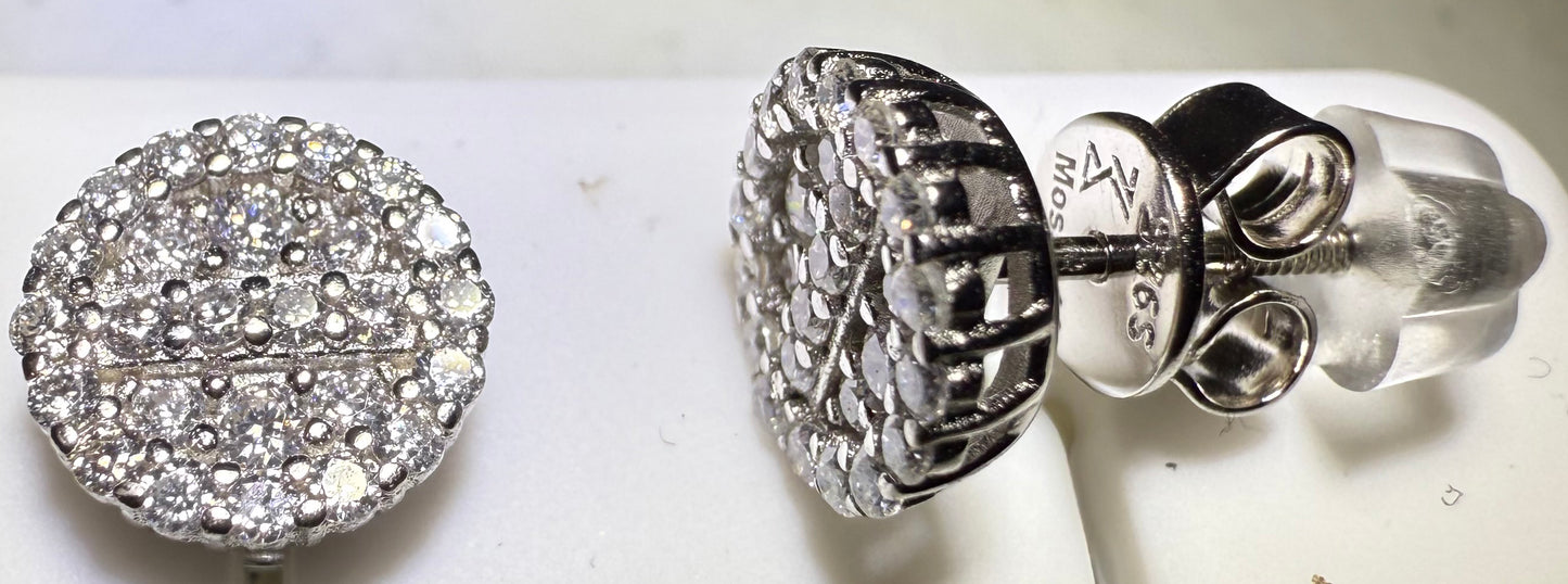 Sterling Silver VVS1 Moissanite Stud Micro Circle Screw Back 0.44 ct Earrings
