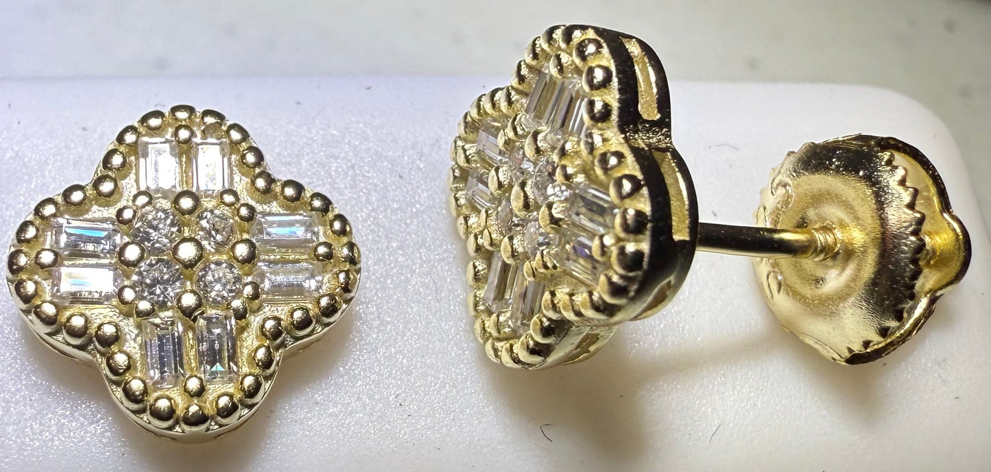 Gold Over Sterling Silver VVS1 Moissanite Stud Clover Screw Back 0.56ct Earrings