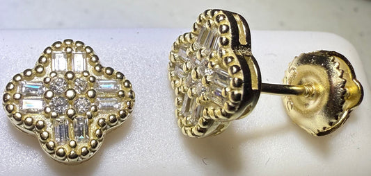 Gold Over Sterling Silver VVS1 Moissanite Stud Clover Screw Back 0.56ct Earrings