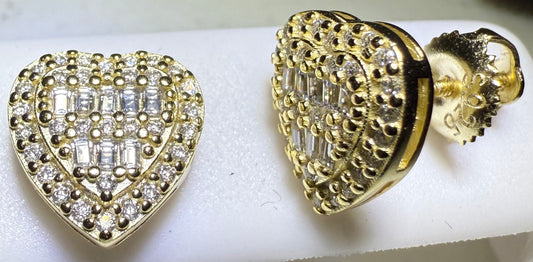 Gold Over Sterling Silver VVS1 Moissanite Stud Heart Screw Back 0.84 ct Earrings