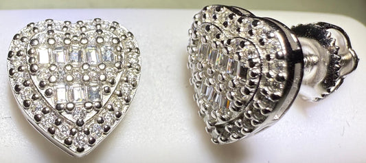 Sterling Silver VVS1 Moissanite Stud Baguette Heart Screw Back 0.84 ct Earrings