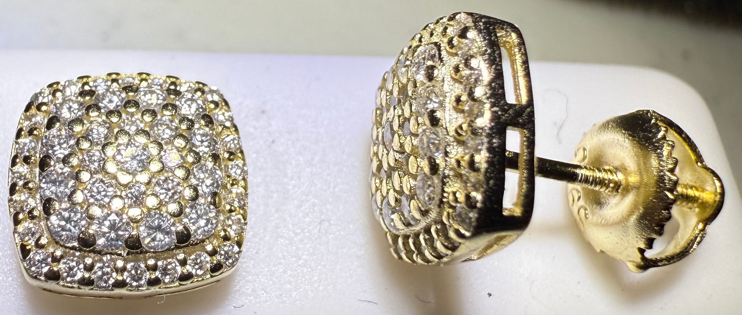 Gold Over Sterling Silver VVS1 Moissanite Stud Halo Screw Back 1.06 ct Earrings