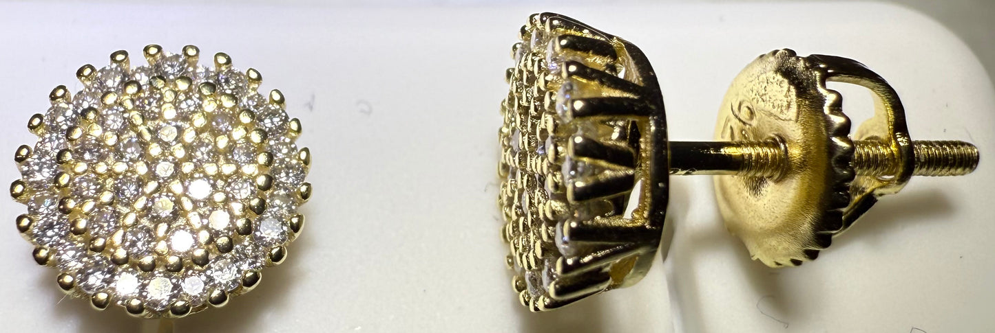 Gold Over Sterling Silver VVS1 Moissanite Stud Halo Screw Back 0.38 ct Earrings