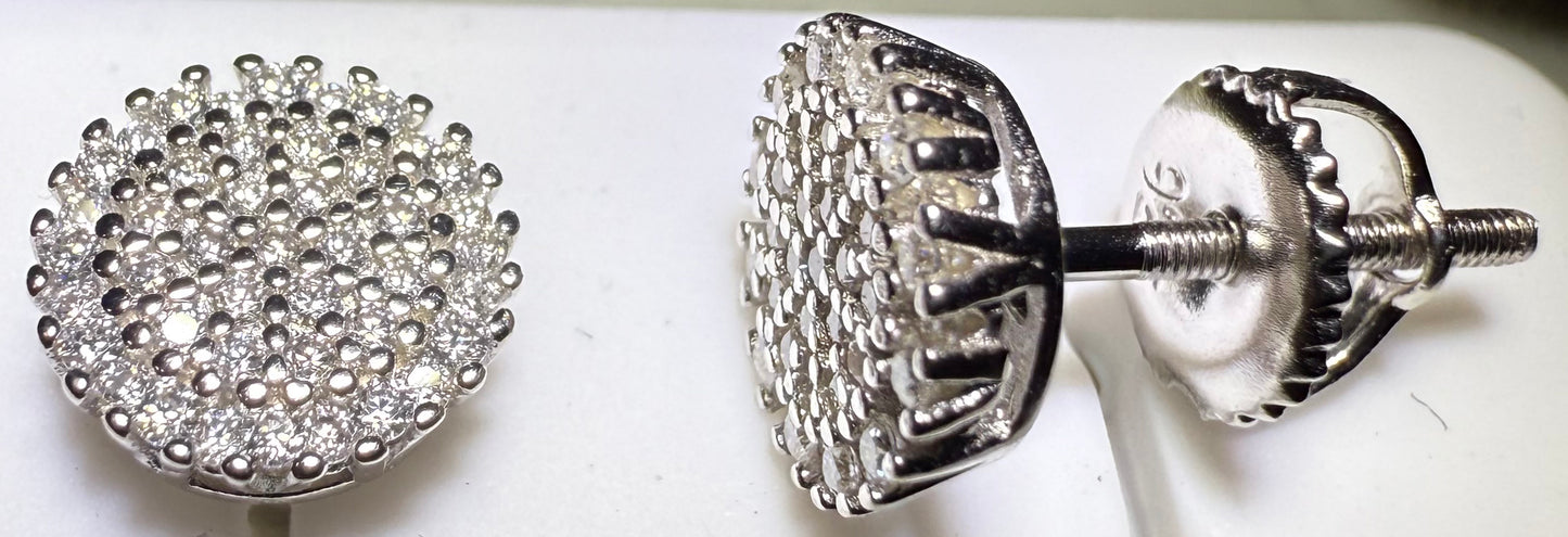 Sterling Silver VVS1 Moissanite Stud Circle Halo Screw Back 0.38 ct 925 Earrings