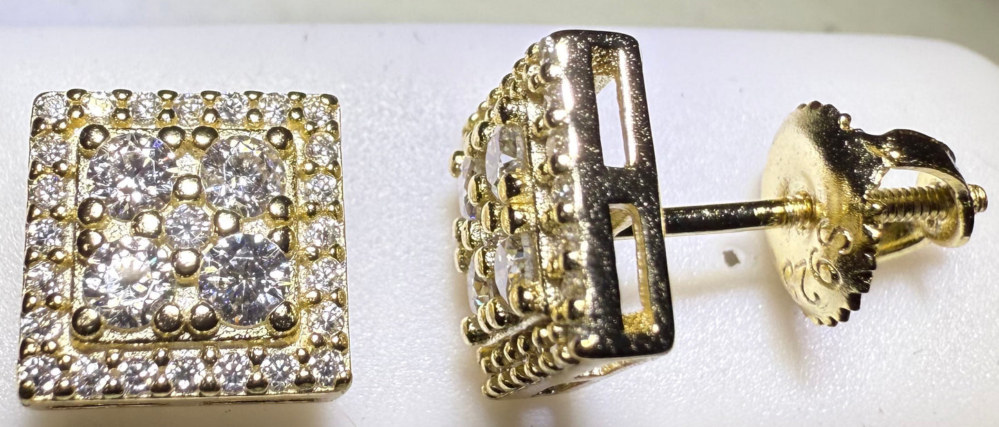 Gold Over Sterling Silver VVS1 Moissanite Stud Square Screw Back 1.2 ct Earrings