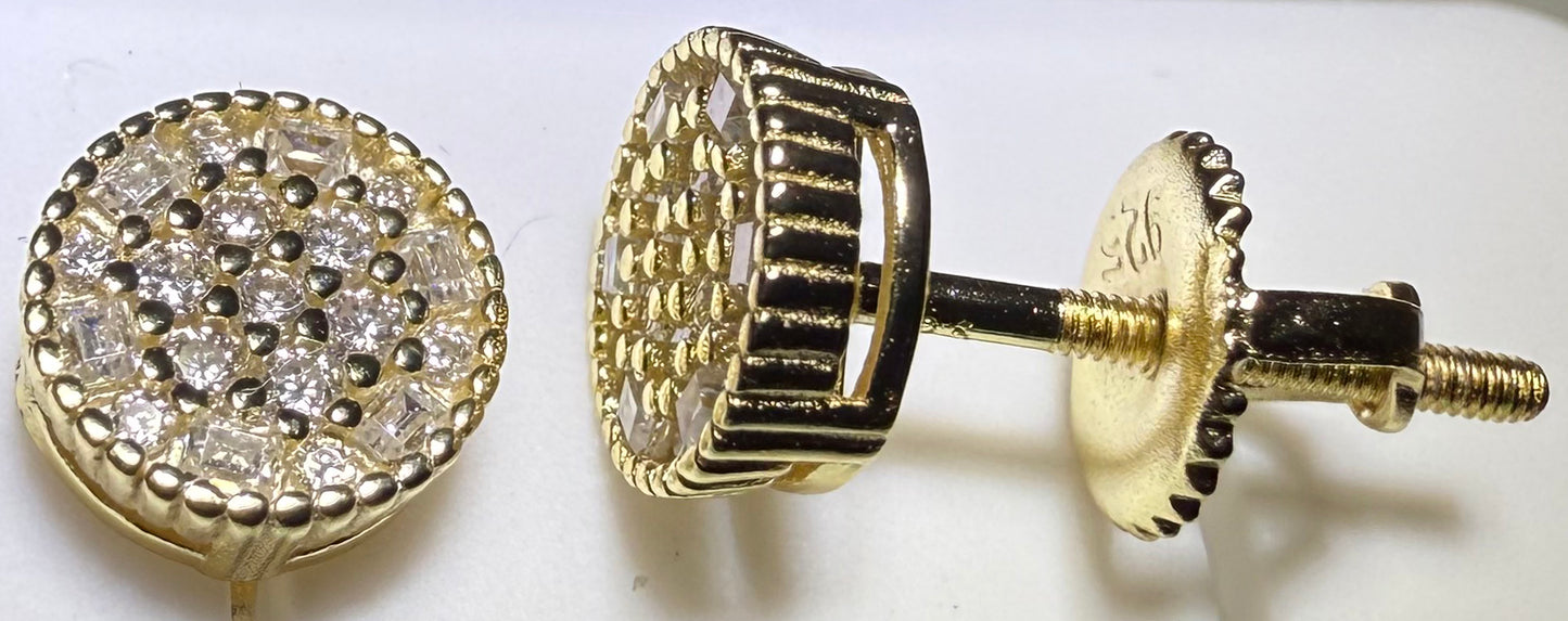 Gold Over Sterling Silver VVS1 Moissanite Stud Circle Screw Back 0.3 ct Earrings