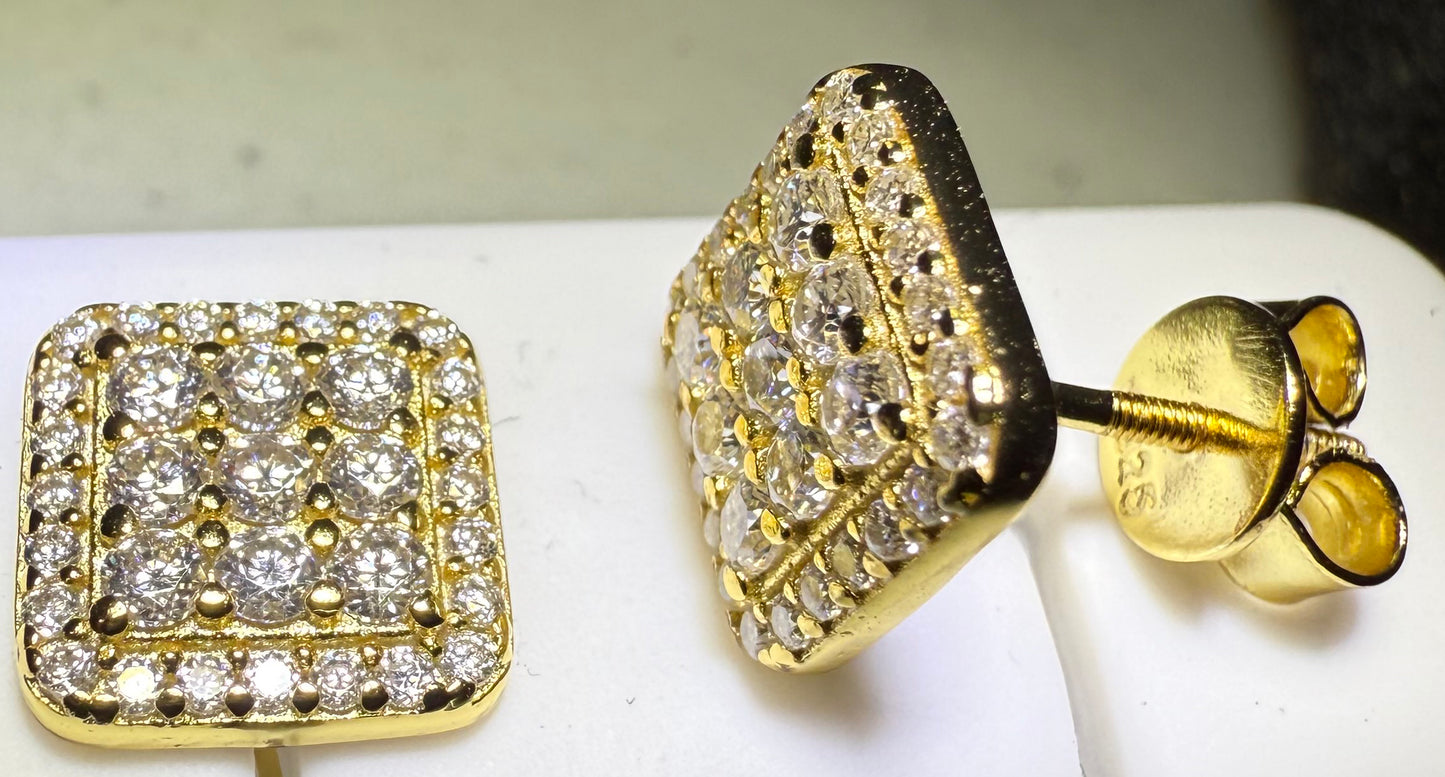 Gold Over Sterling Silver VVS1 Moissanite Stud Halo Screw Back 0.71 ct Earrings