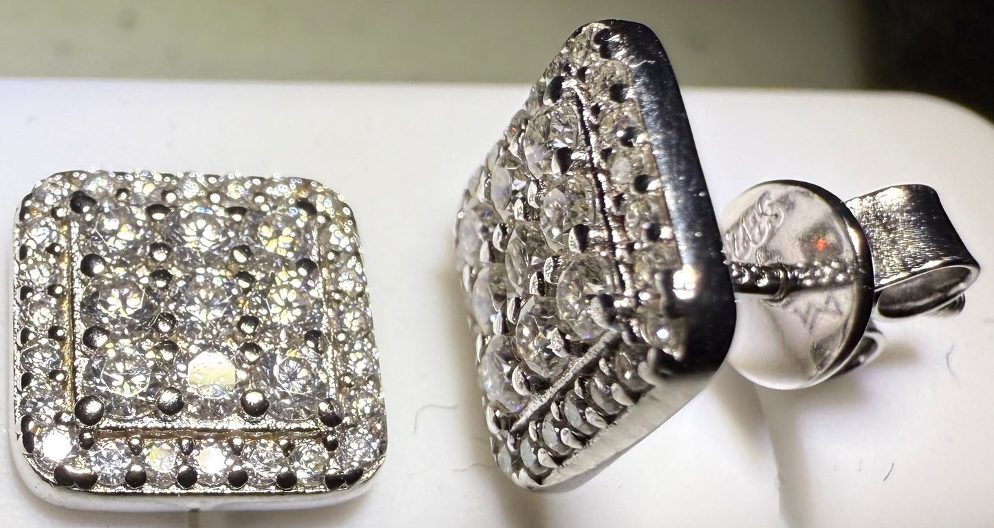 Sterling Silver VVS1 Moissanite Stud Rounded Square Screw Back 0.71 ct Earrings