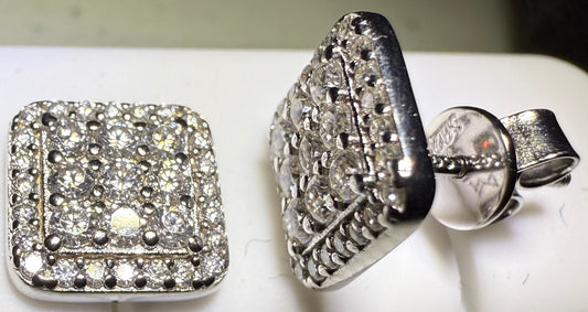 Sterling Silver VVS1 Moissanite Stud Rounded Square Screw Back 0.71 ct Earrings