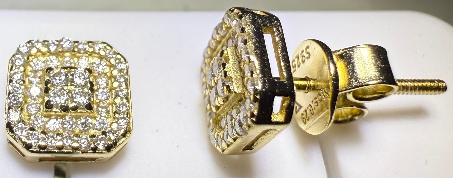 Gold Over Sterling Silver VVS1 Moissanite Stud Halo Screw Back 0.29 ct Earrings