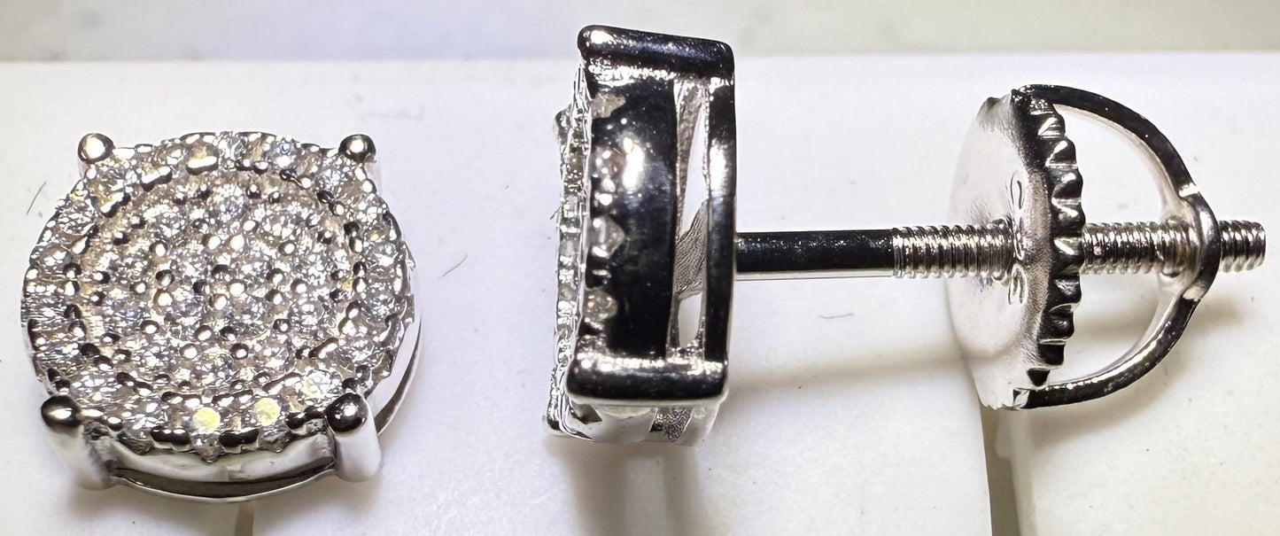 Sterling Silver VVS1 Moissanite Stud Circle Halo Screw Back 0.26 ct 925 Earrings