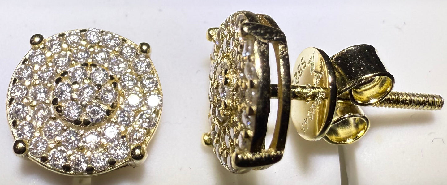 Gold Over Sterling Silver VVS1 Moissanite Stud Circle Screw Back 0.48ct Earrings