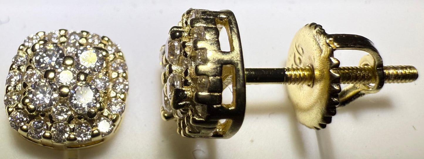 Gold Over Sterling Silver VVS1 Moissanite Stud Halo Screw Back 0.44 ct Earrings