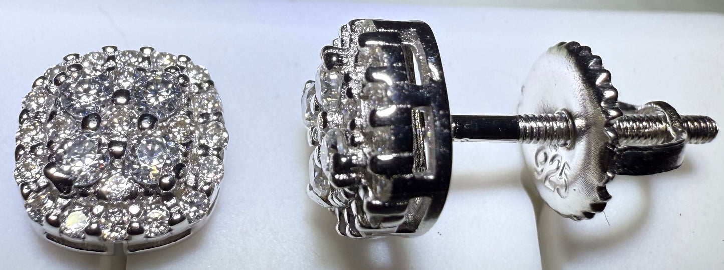 Sterling Silver VVS1 Moissanite Stud Rounded Square Screw Back 0.44 ct Earrings