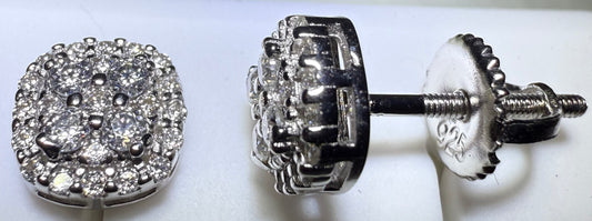 Sterling Silver VVS1 Moissanite Stud Rounded Square Screw Back 0.44 ct Earrings