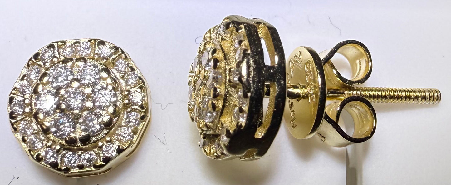 Gold Over Sterling Silver VVS1 Moissanite Stud Circle Screw Back 0.5 ct Earrings