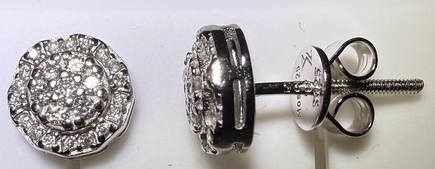 Sterling Silver VVS1 Moissanite Stud Circle Halo Screw Back 0.5 ct 925 Earrings