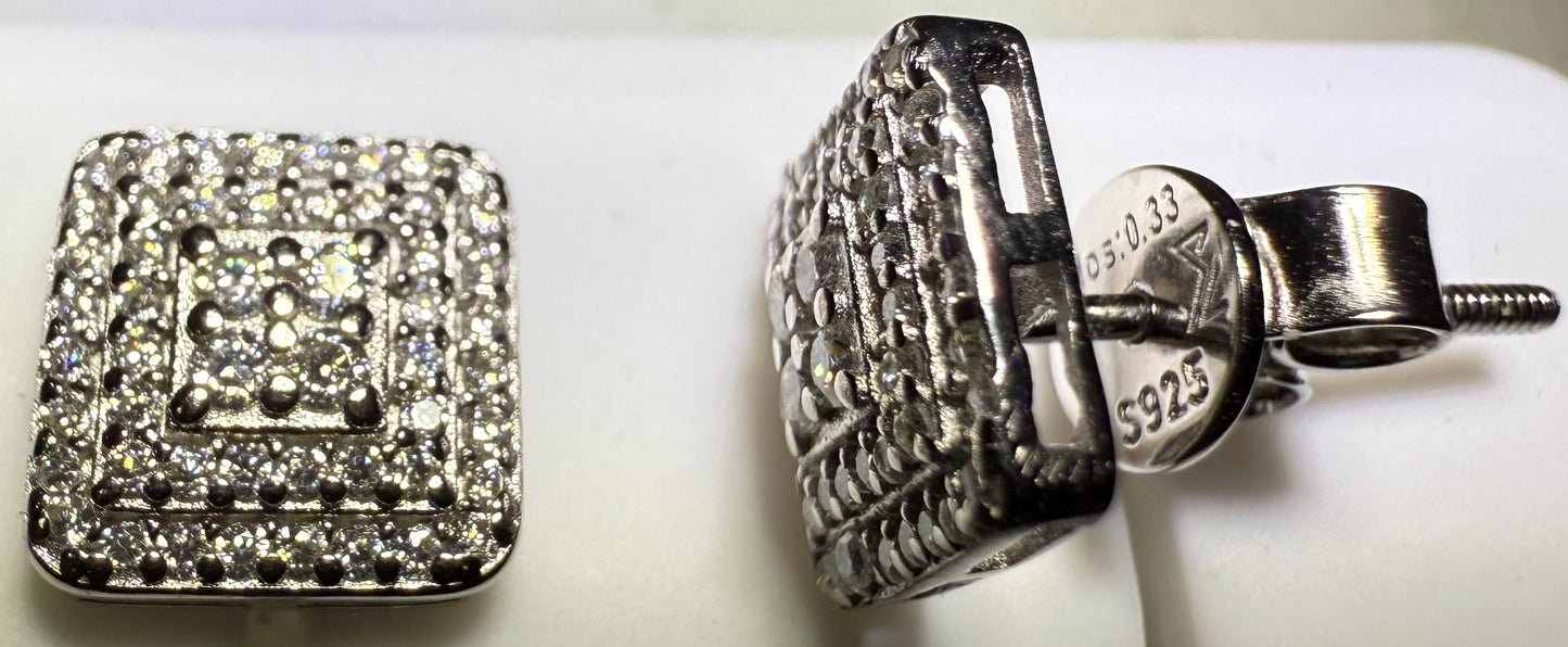 Sterling Silver VVS1 Moissanite Stud Rounded Square Screw Back 0.66 ct Earrings