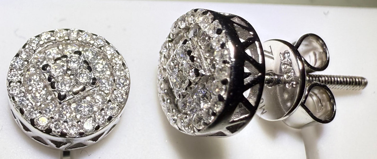 Sterling Silver VVS1 Moissanite Stud Circle Halo Screw Back 0.31 ct 925 Earrings