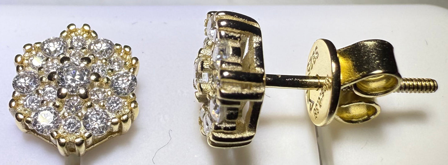 Gold Over Sterling Silver VVS1 Moissanite Hexagon Screw Back 0.76 ct Earrings