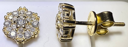 Gold Over Sterling Silver VVS1 Moissanite Hexagon Screw Back 0.76 ct Earrings