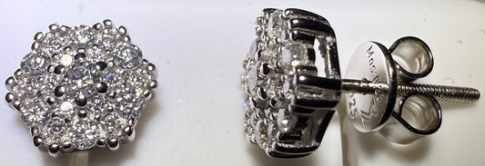 Sterling Silver VVS1 Moissanite Stud Hexagon Screw Back 0.76 ct 925 Earrings