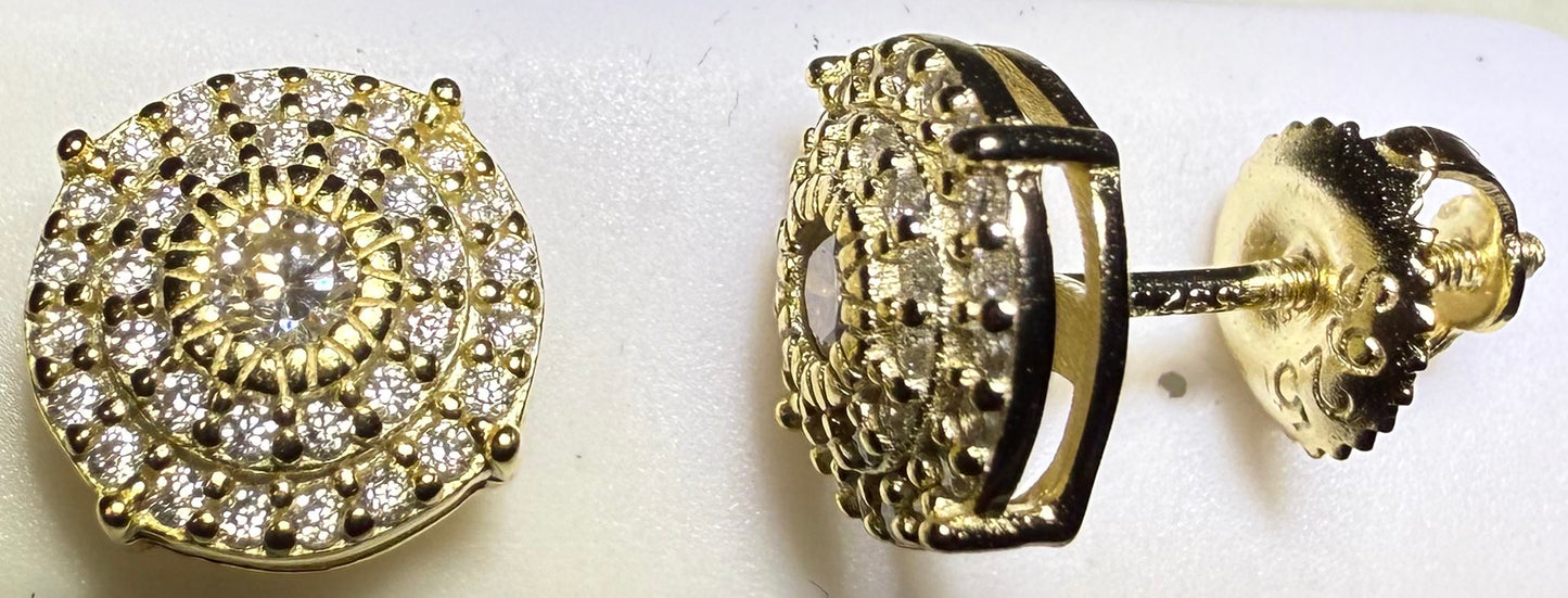 Gold Over Sterling Silver VVS1 Moissanite Stud Halo Screw Back 0.76 ct Earrings