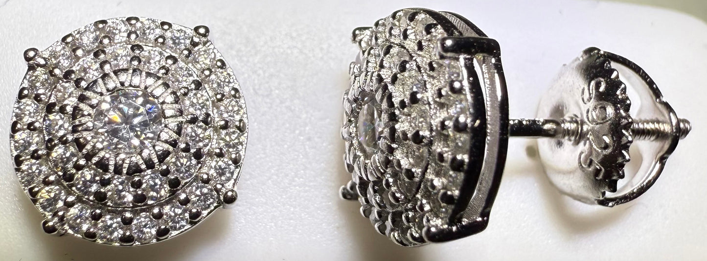 Sterling Silver VVS1 Moissanite Stud Circle Halo Screw Back 0.76 ct 925 Earrings