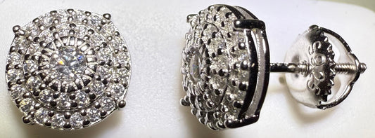 Sterling Silver VVS1 Moissanite Stud Circle Halo Screw Back 0.76 ct 925 Earrings