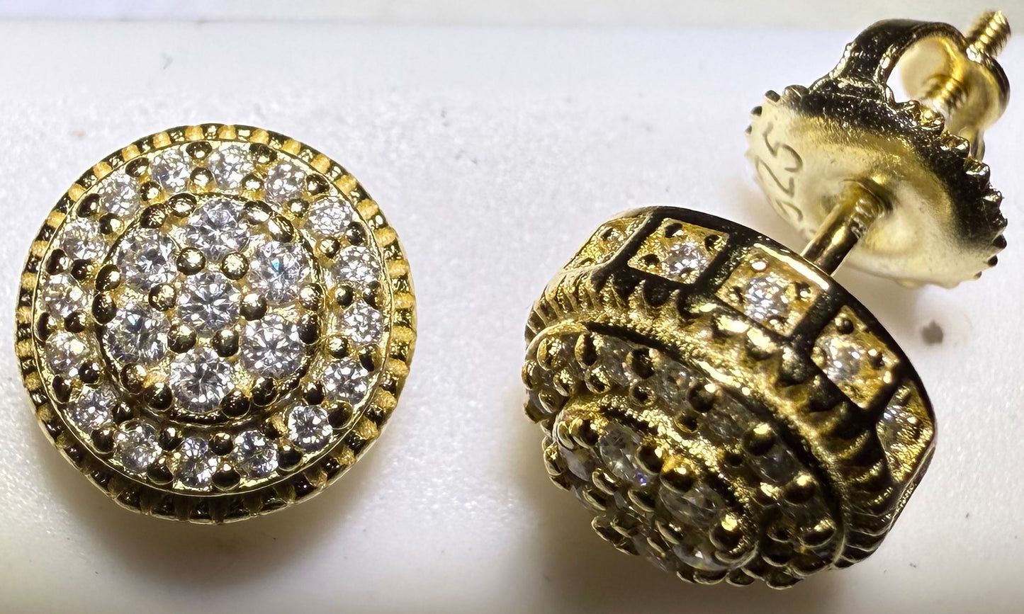 Gold Over Sterling Silver VVS1 Moissanite Stud Halo Screw Back 0.72 ct Earrings