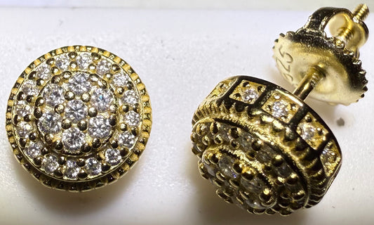 Gold Over Sterling Silver VVS1 Moissanite Stud Halo Screw Back 0.72 ct Earrings