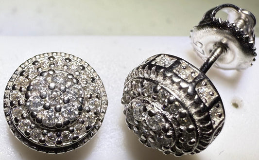 Sterling Silver VVS1 Moissanite Stud Circle Halo Screw Back 0.72 ct 925 Earrings