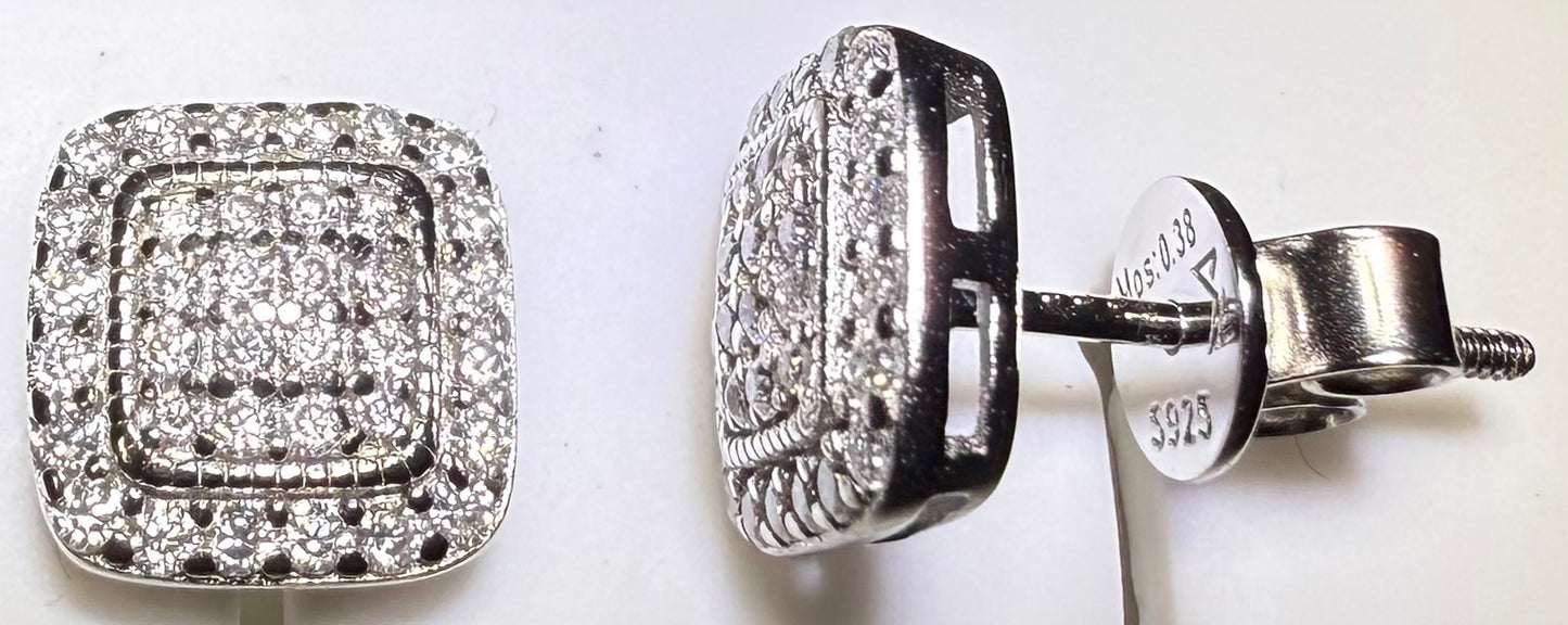 Sterling Silver VVS1 Moissanite Stud Rounded Square Screw Back 0.76 ct Earrings