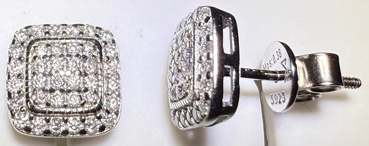 Sterling Silver VVS1 Moissanite Stud Rounded Square Screw Back 0.76 ct Earrings