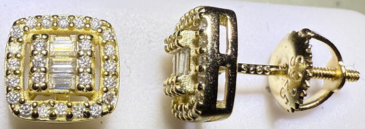 Gold Over Sterling Silver VVS1 Moissanite Baguette Screw Back 0.74 ct Earrings