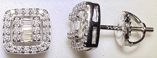 Sterling Silver VVS1 Moissanite Rectangle Baguette Screw Back 0.74 ct Earrings