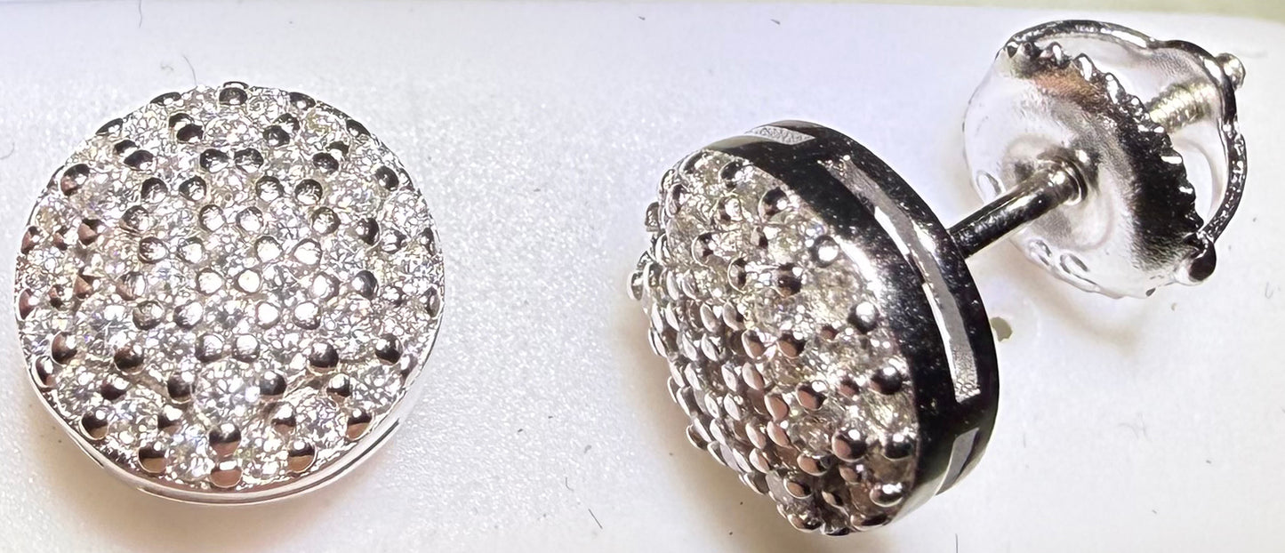 Sterling Silver VVS1 Moissanite Stud Circle Pave Screw Back 0.64 ct 925 Earrings
