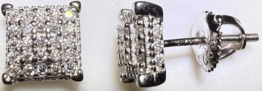 Sterling Silver VVS1 Moissanite Stud Square Pave Halo Screw Back 0.94ct Earrings