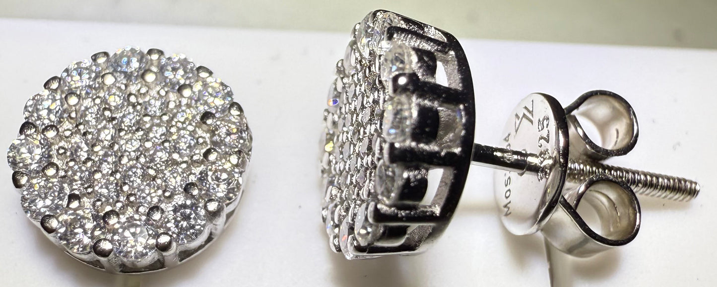 Sterling Silver VVS1 Moissanite Stud Circle Pave Screw Back 0.54 ct 925 Earrings