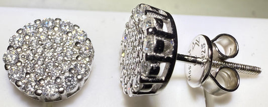 Sterling Silver VVS1 Moissanite Stud Circle Pave Screw Back 0.54 ct 925 Earrings