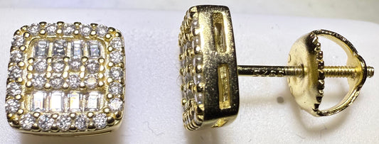 Gold Over Sterling Silver VVS1 Moissanite Baguette Screw Back 0.92 ct Earrings