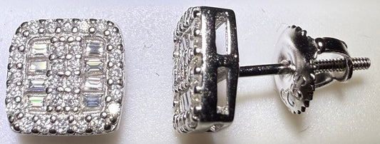 Sterling Silver VVS1 Moissanite Stud Baguette Square Screw Back 0.92 ct Earrings