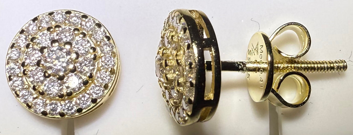 Gold Over Sterling Silver VVS1 Moissanite Stud Halo Screw Back 0.41 ct Earrings