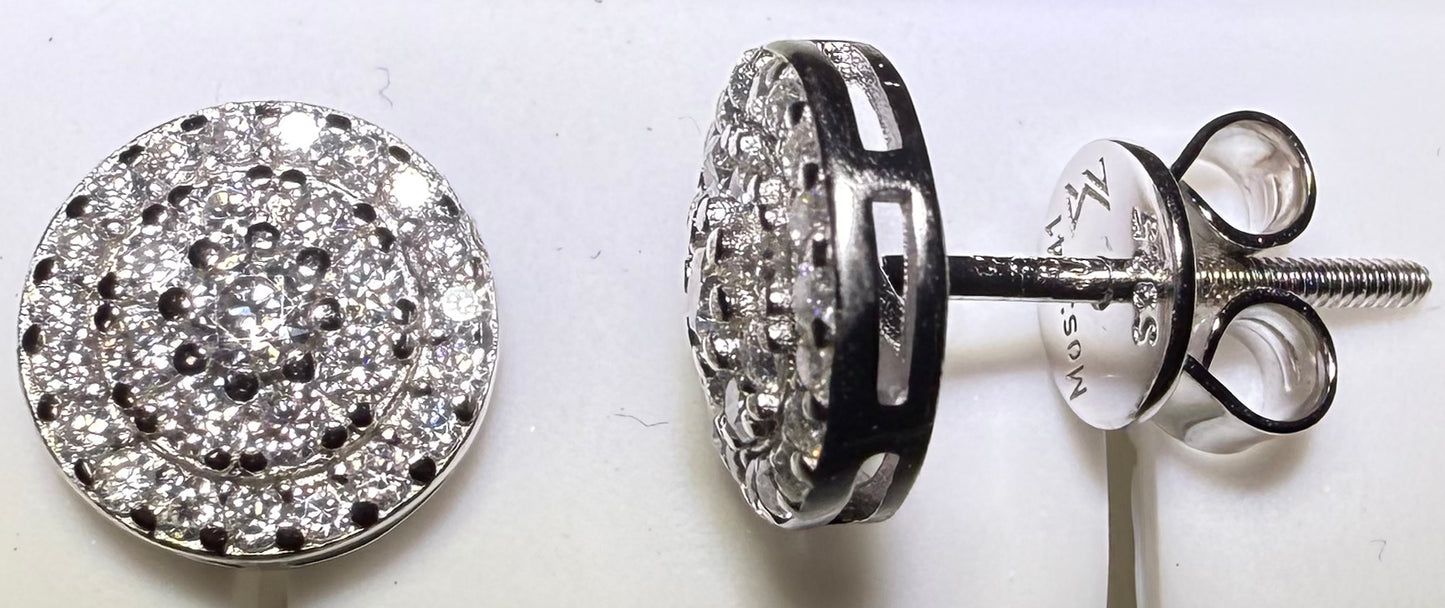 Sterling Silver VVS1 Moissanite Stud Circle Halo Screw Back 0.41 ct 925 Earrings