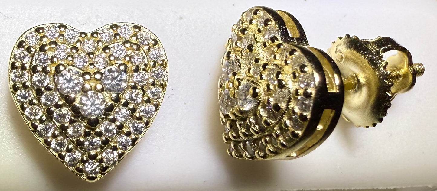 Gold Over Sterling Silver VVS1 Moissanite Stud Heart Screw Back 0.76 ct Earrings