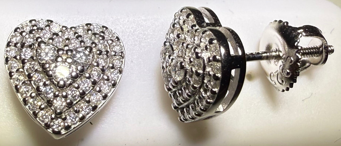 Sterling Silver VVS1 Moissanite Stud Pyramid Heart Screw Back 0.76 ct Earrings